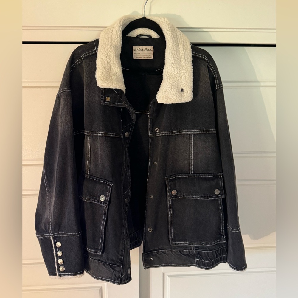 Free People Ariel Cozy Denim Bomber